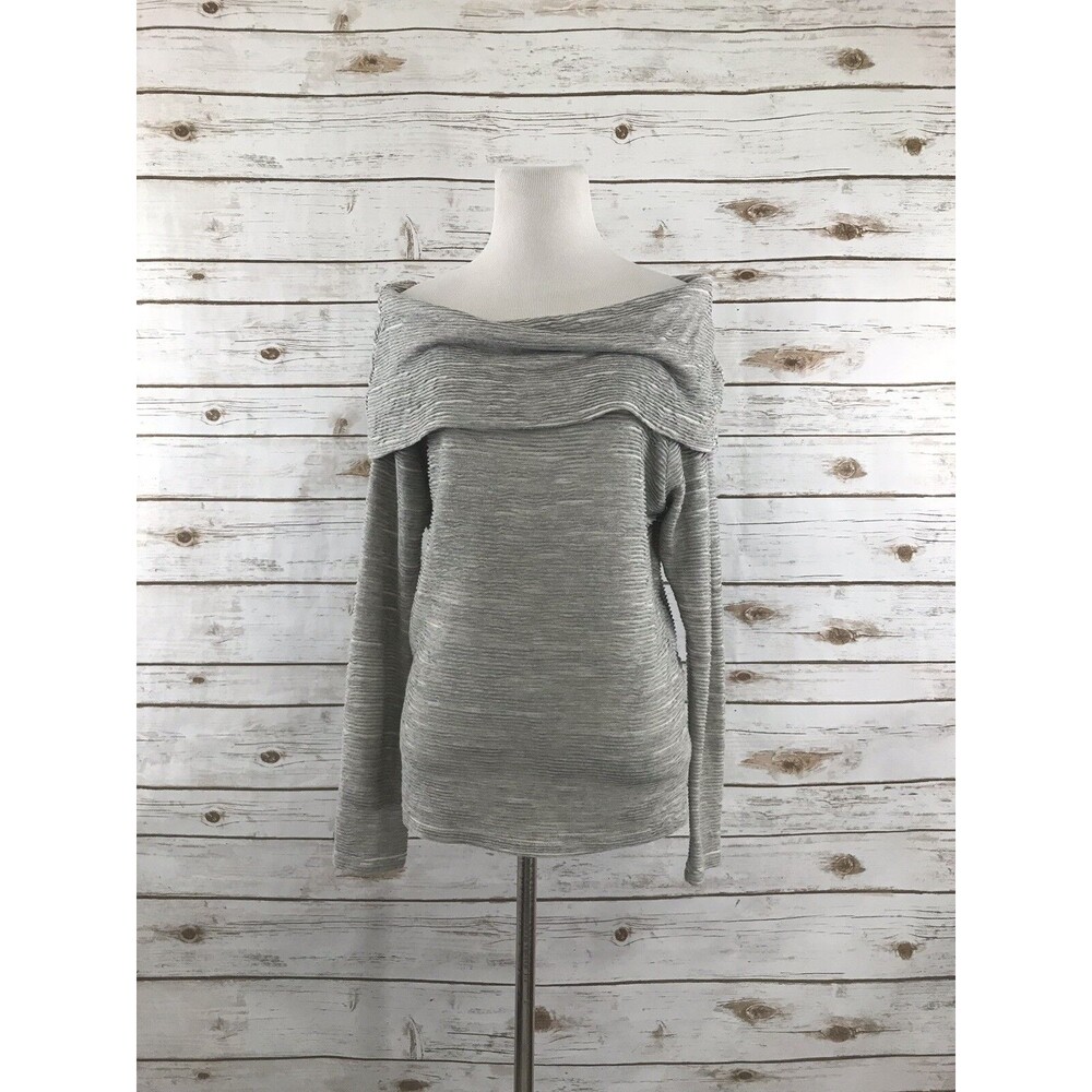 Anthropologie‎ Dolan Grey Ribbed Off Shoulder Long Sleeve Knit Top XS